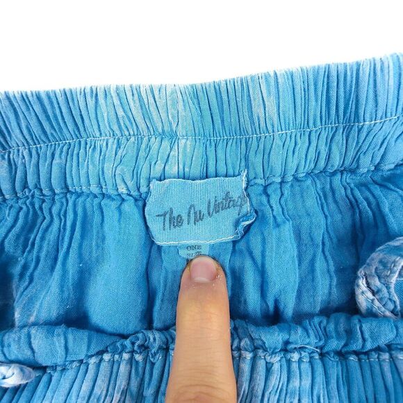 THE NU VINTAGE Upcycled Bell Bottom Wide Leg Pant 90s Beachy Boho Lagenlook Blue - Picture 2 of 7